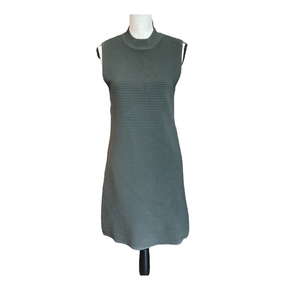 Topshop Green Ribbed High Neck Modern Minimalist Sleeveless Dress Womens 8 - Picture 2 of 13